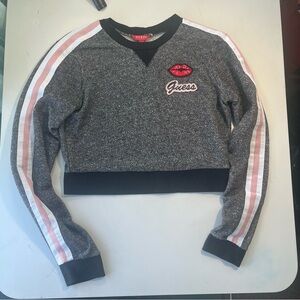 Guess Women's Charcoal Sweater with Pink and White Accents